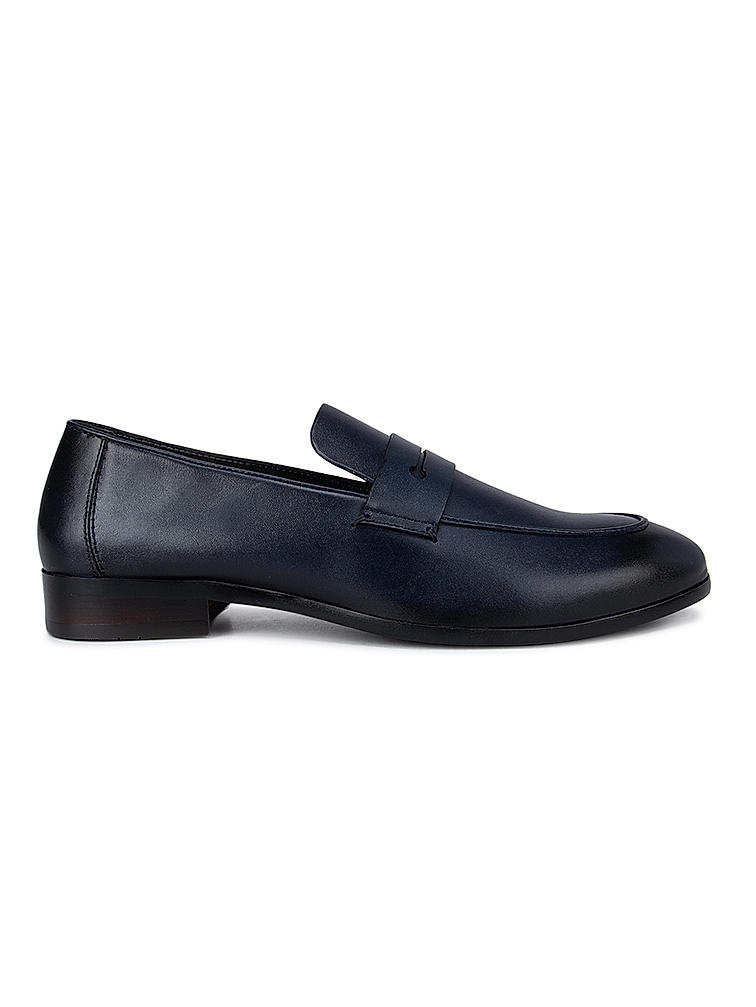 Navy Leather Panel Loafers